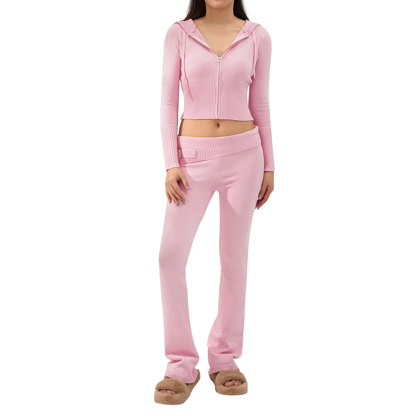 Chic Street Knitted 2-Piece Flare Tracksuit Set