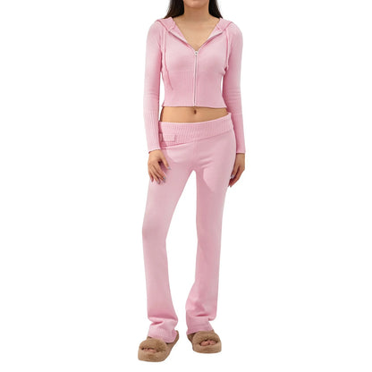 Chic Street Knitted 2-Piece Flare Tracksuit Set