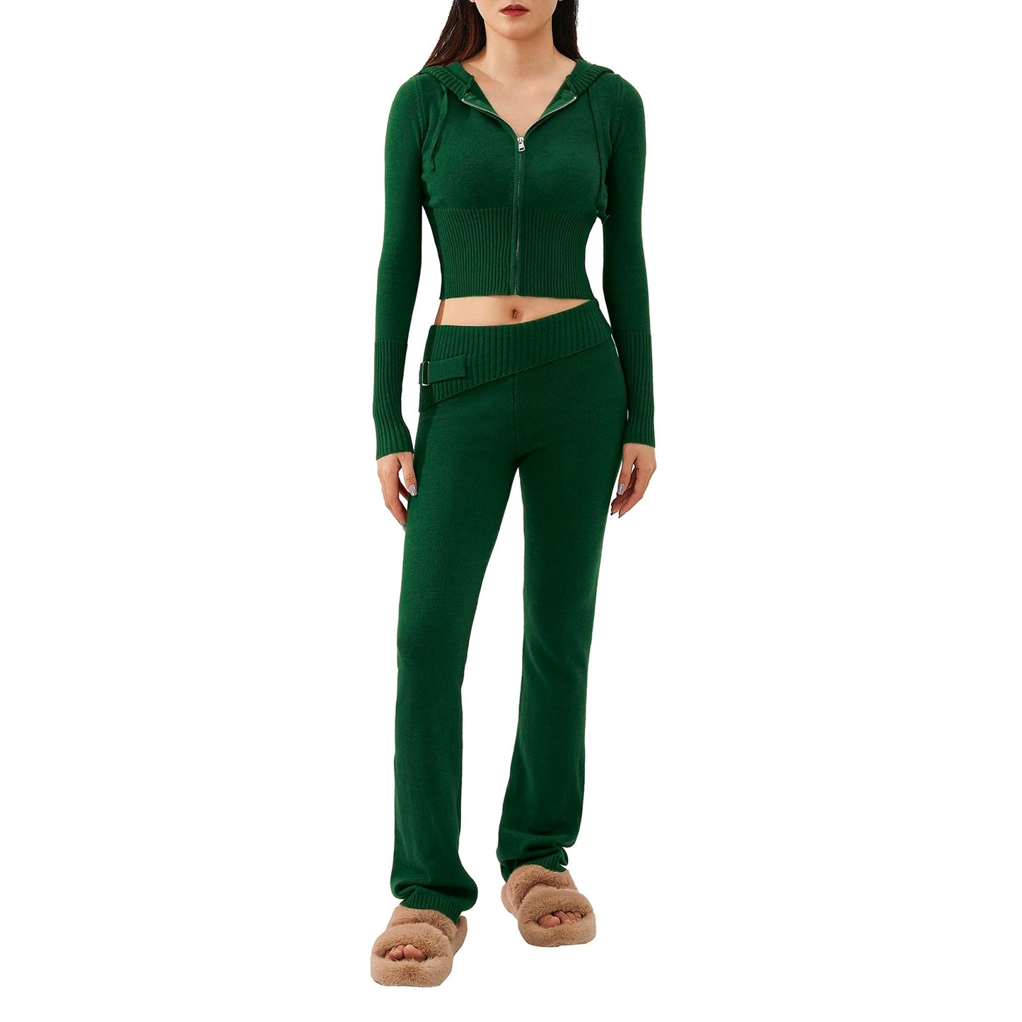 Chic Street Knitted 2-Piece Flare Tracksuit Set